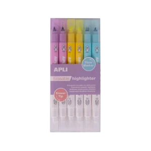 Marcador Fluorescente Apagável Dupla Ponta Apli 6un